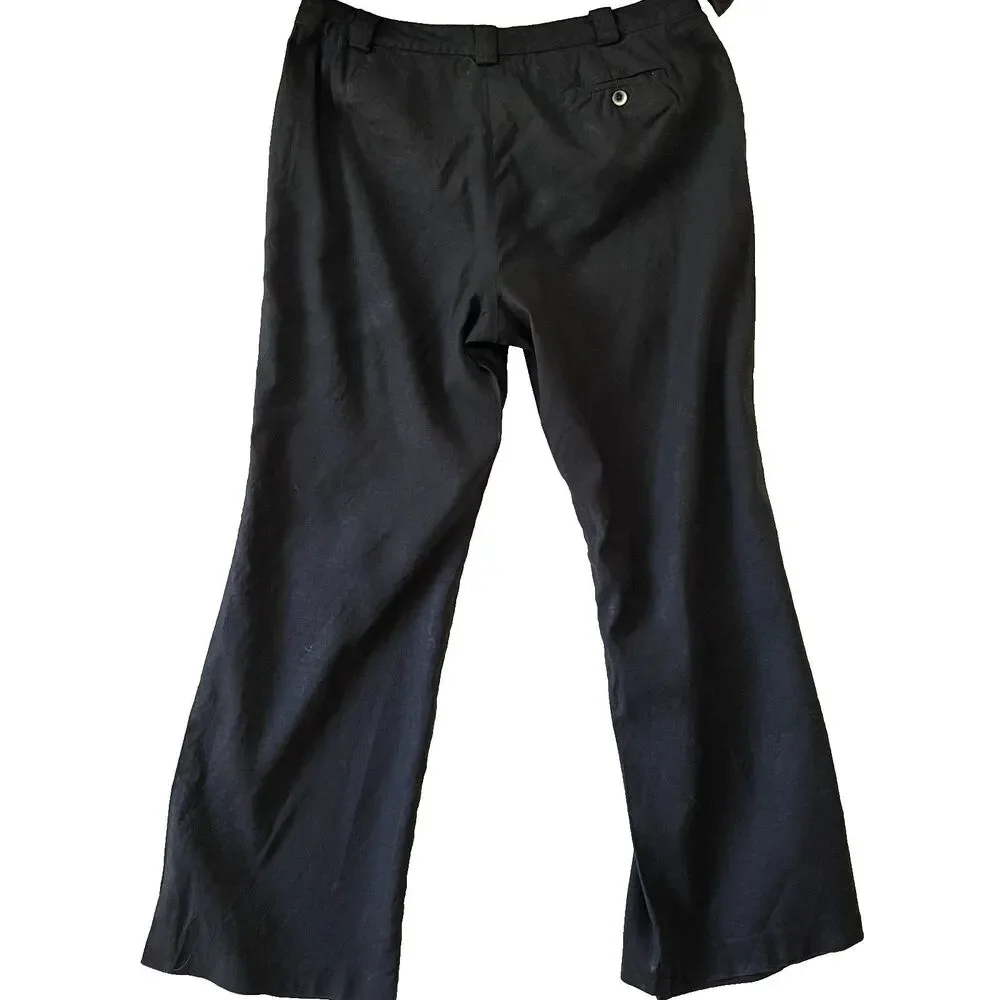 Banana Republic Pants Womens 10 Martin Fit Stretch Linen Blend Black Wide Leg